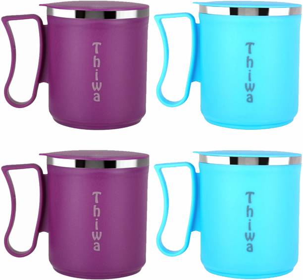 थिवा Double Wall coffee mug stainless steel Couple Coffee Cup for Husband coffee mug प्लास्टिक, स्टेनलेस स्टील मग