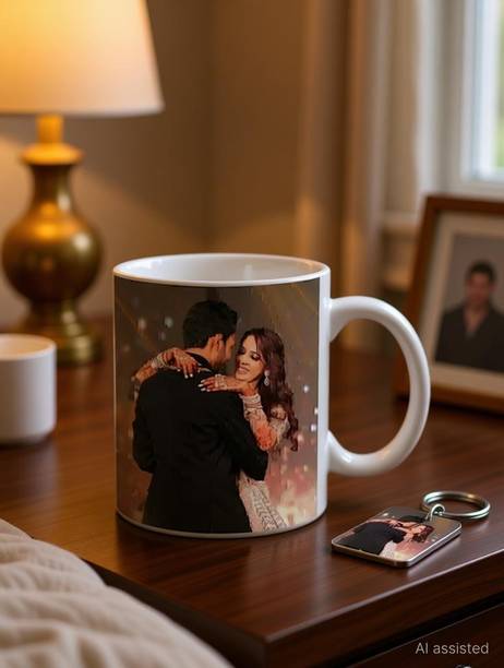 Giftspedia Photo & Text Printed Cup For Birthday , Anniversary Gift White mug + Keychain 26 Ceramic Coffee Mug