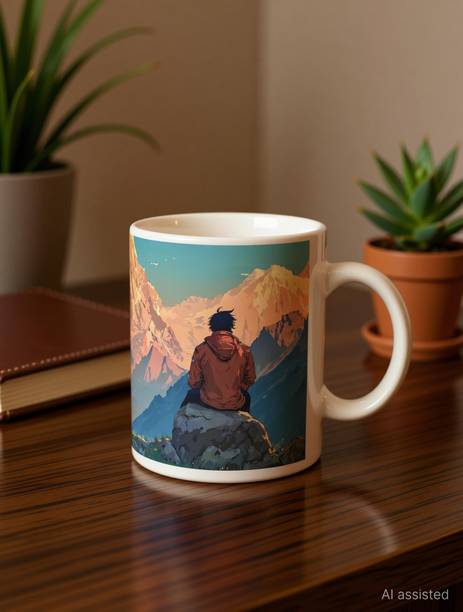 Suguna Enterprises Bike and Man Bond Printed Ceramic Coffee Cup Ceramic Coffee Mug