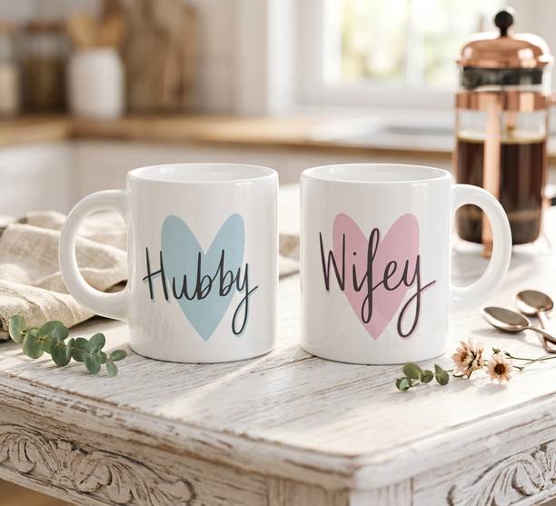 Nova Creations Hubby Wifey cute design best for Valentine, Anniversary I Microwave Safe Ceramic Coffee Mug