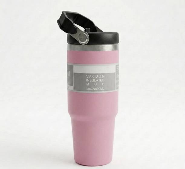 SRTEEL Vacuum Insulated Tumbler with Straw and Handle, Stainless Steel, 900ml, Pink Stainless Steel Tumbler