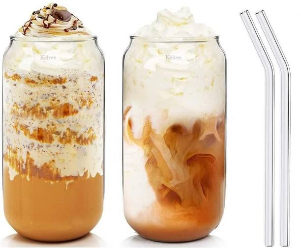 Adhunyk Glass Sipper Tumbler Beer Juice Milk Can with Glass Starw Glass Coffee Mug