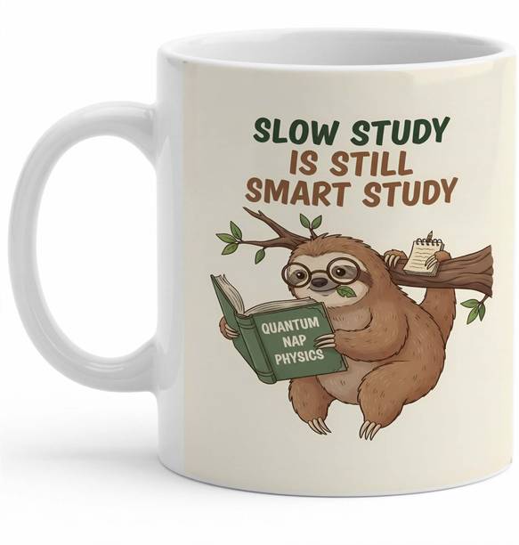Firox x slow study is still smart study sloth design printed cream aesthetic printed Ceramic Coffee Mug