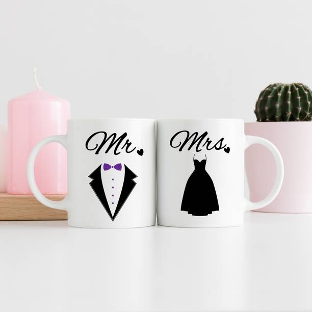 FiftyOne Hub Mr & Mrs Printed Ceramic Coffee Set Ceramic Coffee Mug