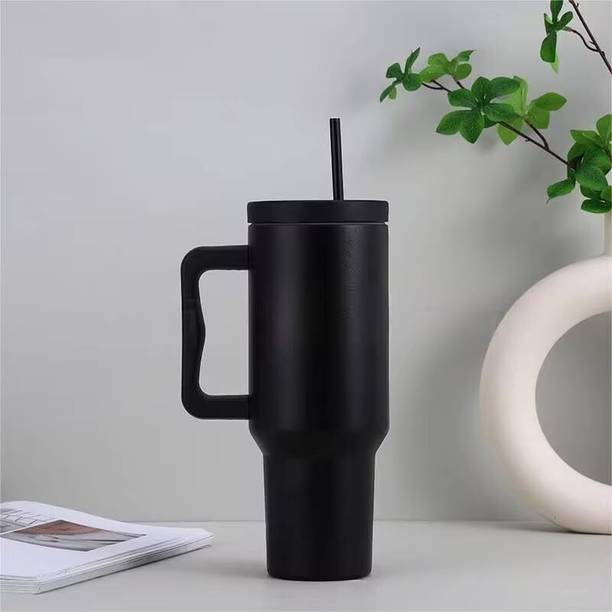 PRZEMEK Strong Mate 1200ml Matte Black Insulated Tumbler with Straw Stainless Steel Coffee Mug