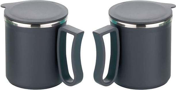 QUISTAL Tea/Coffee/Milk with Lid | Stainless Steel insulated Thermal Cup Stainless Steel, Plastic Coffee Mug