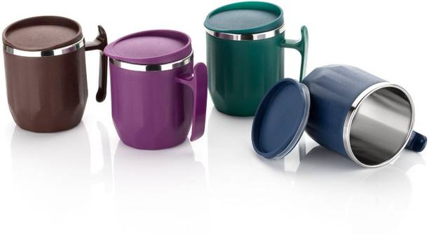 MAGICSPOON Stainless Steel Coffee(300 ml) (Pack of 4) (Navy Blue, Maroon,Green,Brown) Stainless Steel Coffee Mug