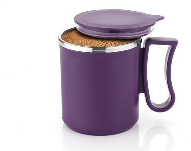 मैजिक स्पून Stainless Steel Coffee with Lid (300 ml) (Pack of 1) (Maroon) स्टेनलेस स्टील मग