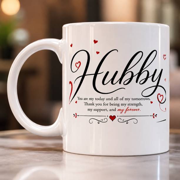 Zivontra Hubby Cup for Husband-Premium White Ceramic Coffee Cup with Heart Design Ceramic Coffee Mug