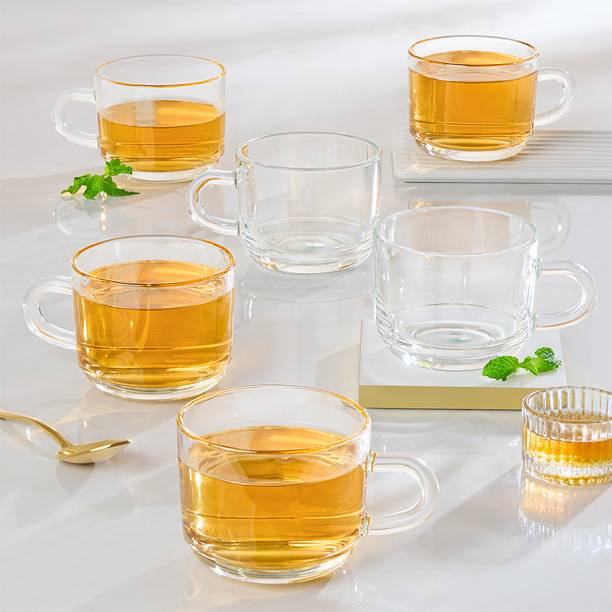 BOROSIL Chai Time (210 ml), Borosilicate Glass Cup Set, Microwave Safe, Transparent Glass Coffee Mug