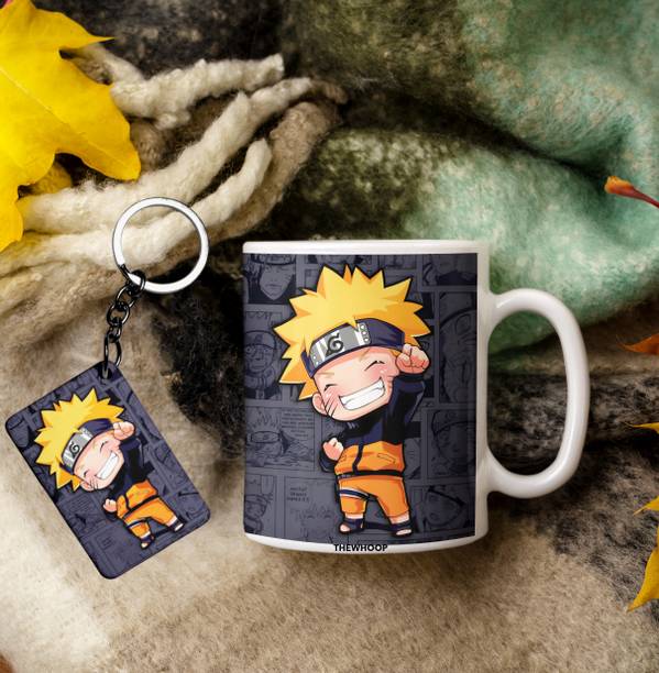 TheWhoop Anime Naruto Kids Combo Gift Big Cup With Keychain Ceramic Coffee Mug