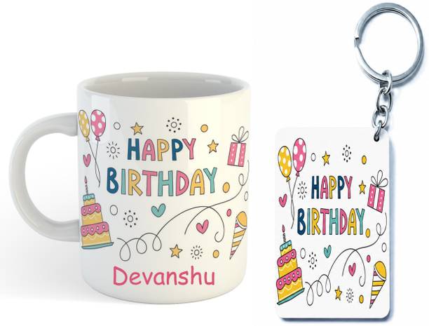 UNIARAWALAS Happy Birthday Devanshu Coffee With KeyChain Ceramic Coffee Mug