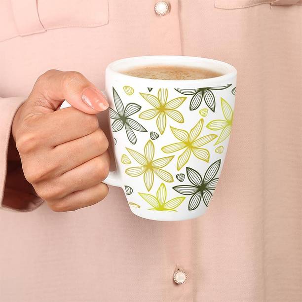 लाराह बाय बोरोसिल Green Dawn 390ml Tea/Coffee, Crockery Set Ideal for Daily Use & Gifting ओपलवेयर मग