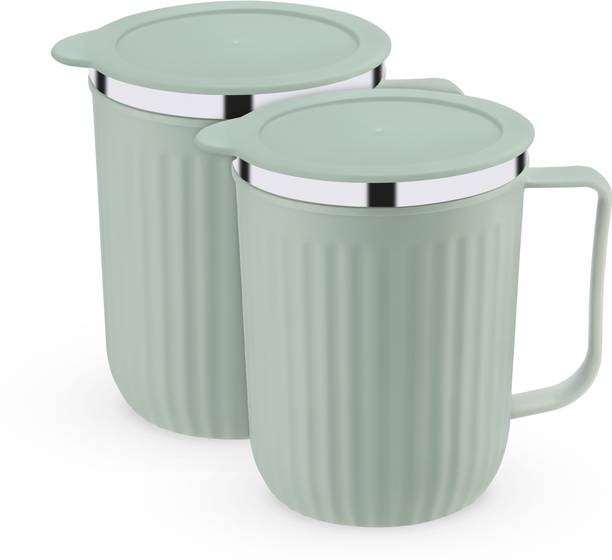 Trueware Frost Unbreakable Tea Coffee Double Wall Insulated with Handle and Lid Stainless Steel, Plastic Coffee Mug