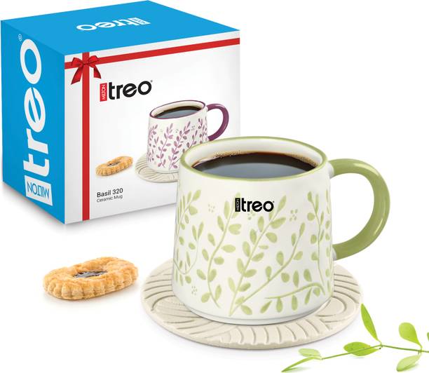 TREO Basil Ceramic 320 ml Coffee, Tea Cup Set of 1(Print and Color May Vary) Ceramic Coffee Mug