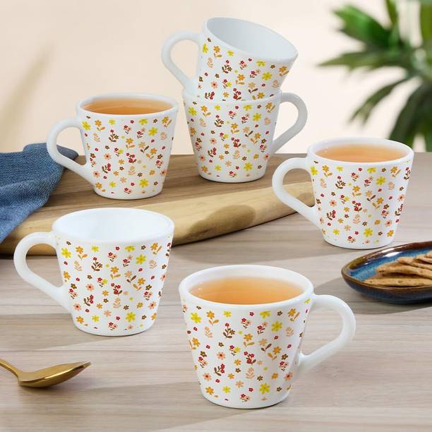 लाराह बाय बोरोसिल Novelty Series Flora Sunset 6pc 110ml Tea/Coffee Set, Microwave Safe ओपलवेयर मग