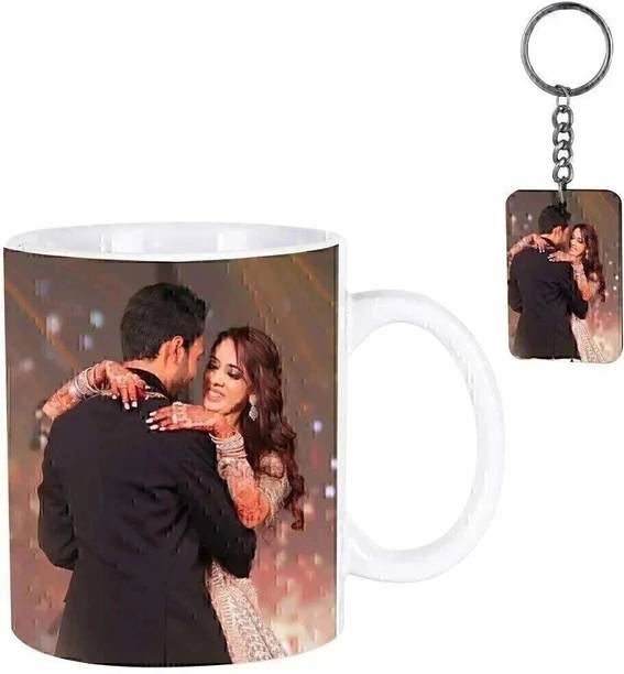 Giftspedia Photo & Text Printed Cup For Birthday , Anniversary Gift White mug + Keychain 26 Ceramic Coffee Mug