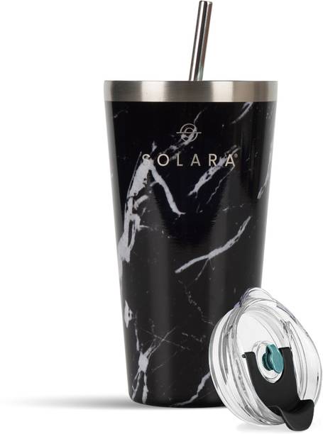 सोलारा Vacuum Insulated with Straw and Lid for Hot and Cold, Black Marble, स्टेनलेस स्टील मग