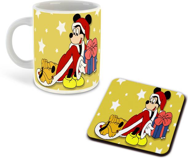 whats your kick Mickey Mouse Printed White Coffee With Coaster - D21 Ceramic Coffee Mug