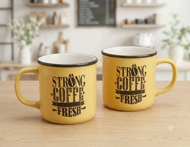 sonastylex Vintage Ceramic Coffee Set - Printed Yellow Campfire Ceramic Coffee Mug