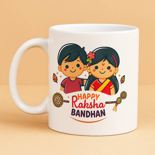Cuppa Joy Happy Raksha Bandhan Printed Gift | Cute Brother Sister Cartoon Design | Ceramic Coffee Mug