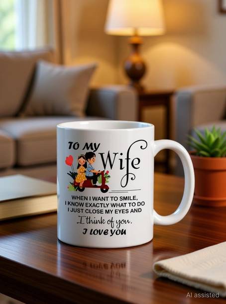 V Kraft " to my wife quote white" love quote printed Ceramic love with Handle-Perfect Gift to Anyone On Any Occasion | Coffee & Tea Cup | Pack of 1 Ceramic Coffee Mug