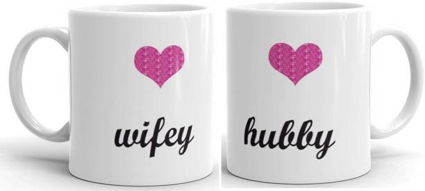 Tanisha Craft Wifey Hubby Printed Couple Coffee Tea Cup for Husband, Wife On Marriage, Anniv Ceramic Coffee Mug