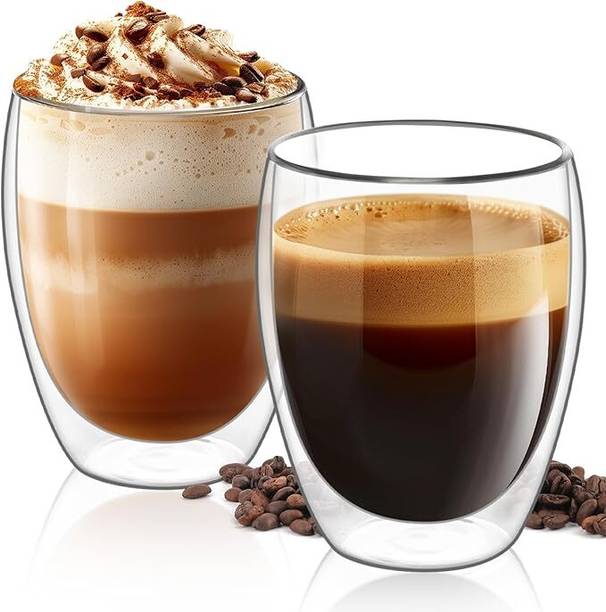 GRACIOUS MART Double Wall Glass Coffees Hot & Cold for Latte, Tea, Milk, Juice, and More Glass Coffee Mug