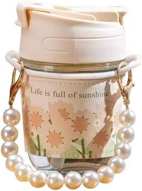 ADIYAENTERPRISE insulated Pearls handle glass with straw Glass Coffee (350 ml) Glass Coffee Mug