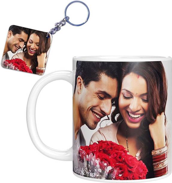 Giftspedia Photo & Text Printed Cup For Birthday , Anniversary Gift White mug + Keychain 44 Ceramic Coffee Mug