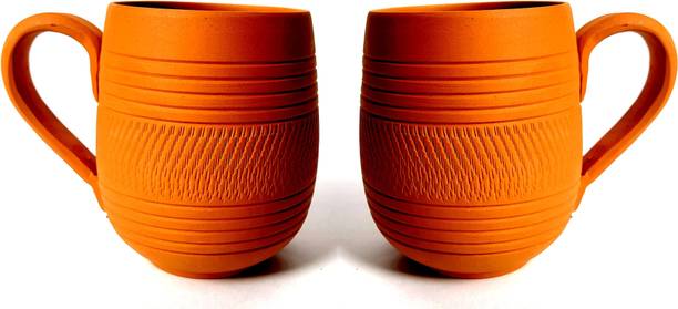KSI Handcrafted Earthen Glazed Mitti Clay Coffee Set of 2 Mitti Ke Cup for Real Taste of Coffee/Tea मिट्टी के बर्तन मग