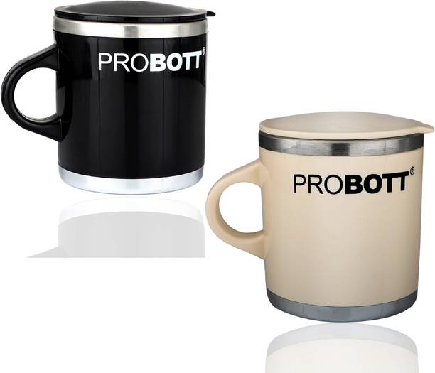 PROBOTT Costa Stainless Steel Cup with Lid 250ml Each – Black+Cream Stainless Steel Coffee Mug