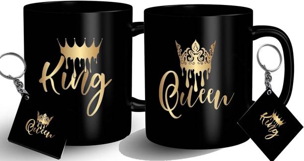 PrintingWorld King Queen Printed Black Coffee and Tea Ceramic Black Gift Ceramic Coffee Mug