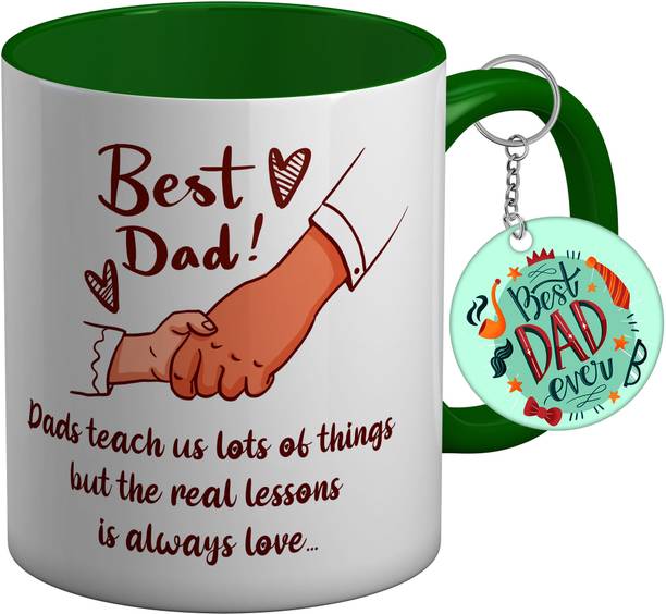 TrendoPrint FD14 Father's Day Gift Hampers Dark Green Cup with Keychain Gift for Dad Ceramic Coffee Mug