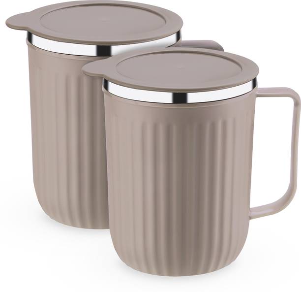 Trueware Frost Unbreakable Tea Coffee Double Wall Insulated with Handle and Lid Stainless Steel, Plastic Coffee Mug