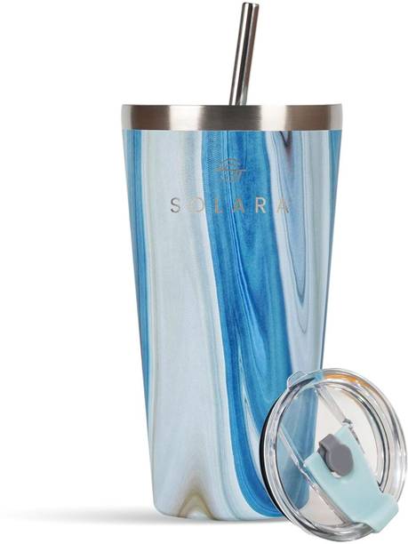 सोलारा Vacuum Insulated Straw and Lid for Hot and Cold, Blue Marble, स्टेनलेस स्टील मग