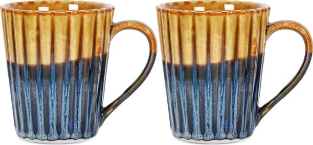 SPICY SPACES Biscuit Blue Ceramic Set of 2, Each ? Stylish, Durable, Microwave Safe Ceramic Coffee Mug