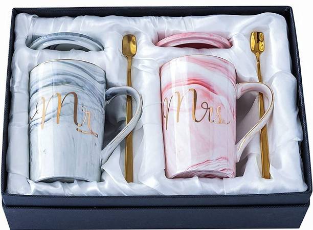 Red-Rubby Mr & Mrs couple with Lid Spoon, Wedding Anniversary Gifts, Ceramic Coffee Mug