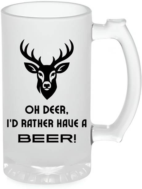 FiftyOne Hub Frosted Deer Beer Glass with Premium Handle-500 ml Glass Beer Mug