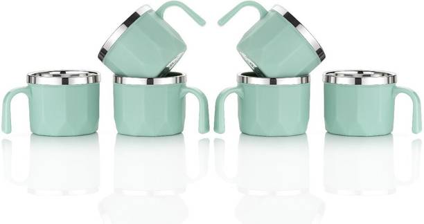MAGICSPOON New Stainless Steel, Plastic Tea Cup Set, Coffee Cup(Aqua Green,100ml,Pack of 6) Stainless Steel Coffee Mug