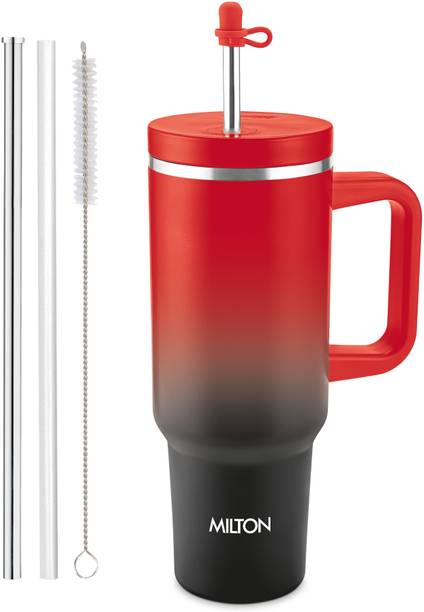 MILTON My Tumbler Canvas 1200 with Handle, Spillproof, Hot & Cold, Black, Red Stainless Steel Tumbler