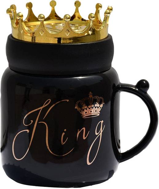 APEROL DESIGN Crown Coffees Set Golden Accents King Printed Gift for Couples Ceramic Coffee Mug