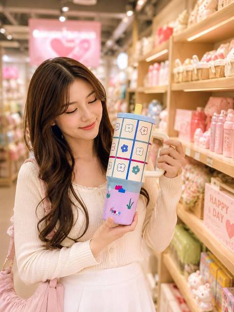 stanle Cute Floral Straw Tumbler with Handle | Aesthetic Travel 900ML Stainless Steel Tumbler