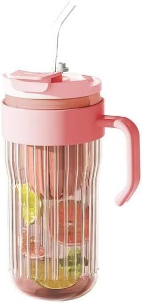 किचन विज़ Lemon Straw Cup Glass Bottle Home, Office, Travel Sipper Tumbler Lid and Straw ग्लास मग