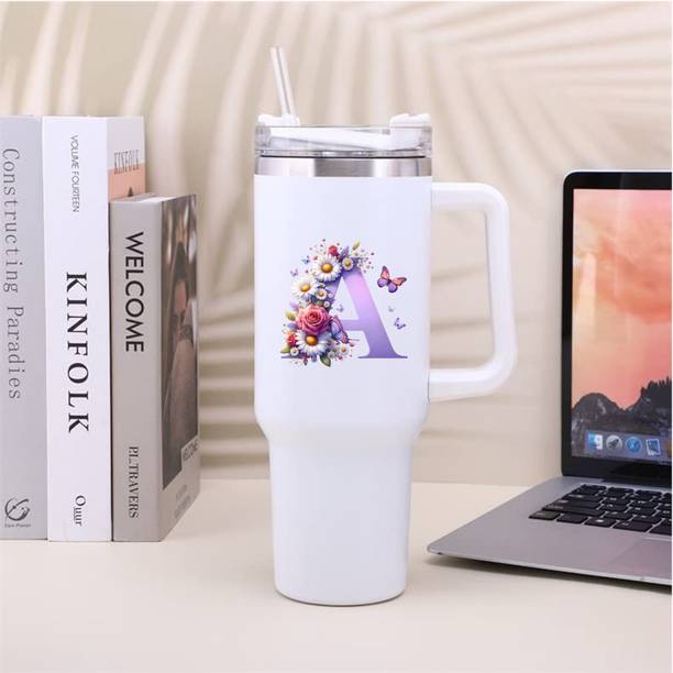 नेकसेल With your Name Letter Stanley Tumbler with Handle for Travel Home and Office. स्टेनलेस स्टील मग