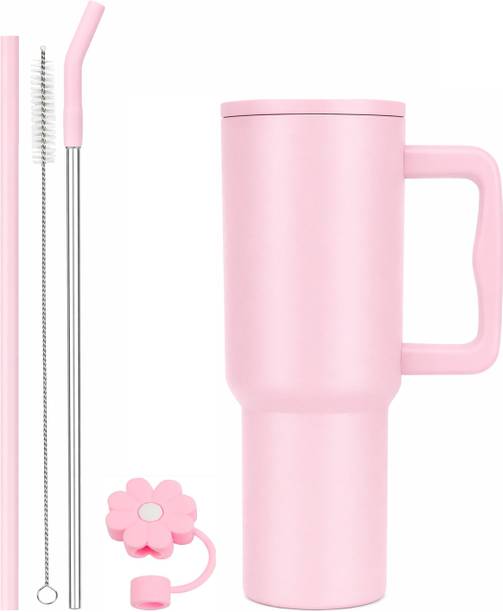 INDIWARRIOR 40oz Tumbler With Handle And Straw With Lid, Double Wall Insulated Vacuum Sealed Stainless Steel Tumbler