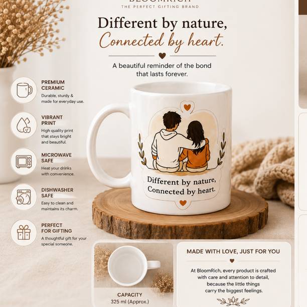 Bloomrich "Different by nature, Connected by heart." Ceramic Coffee Mug