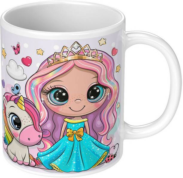 Printwala Princess Cup Princess With Unicorn For Boys & Girls Microwave Safe(B-202) Ceramic Coffee Mug