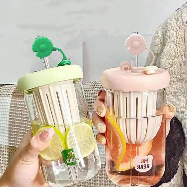 COZYZORO Glass Tumbler with Fruit Infuser Lid and Straw Glass Tumbler