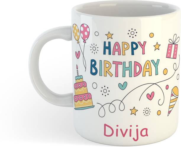 UNIARAWALAS Happy Birthday Divija Coffee(330 ml) Ceramic Coffee Mug